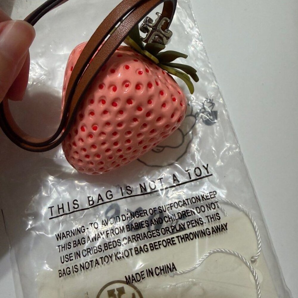 Tory Burch Strawberry Bag Charm Whimsical Novelty Designer Keychain Accessory - Picture 5 of 6